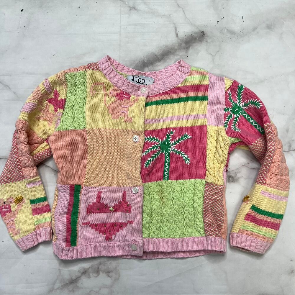 Lilly Pulitzer Multicolor Patchwork Palm Tree Sweater - Pink, Yellow, Green